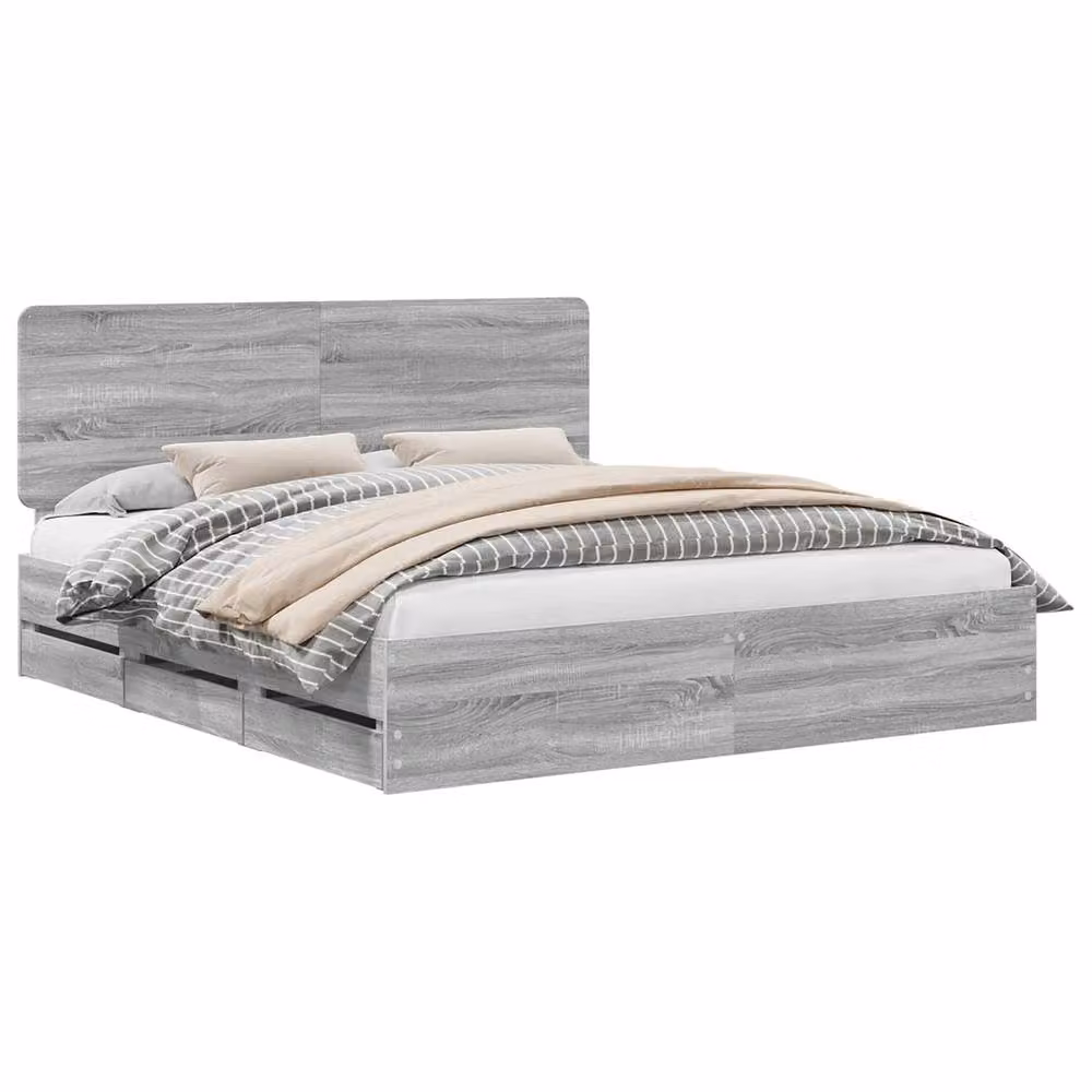 Berkfield Home Modern Bed Frame with Drawers in Grey Sonoma, Engineered Wood, 200 x 200 cm – 2
