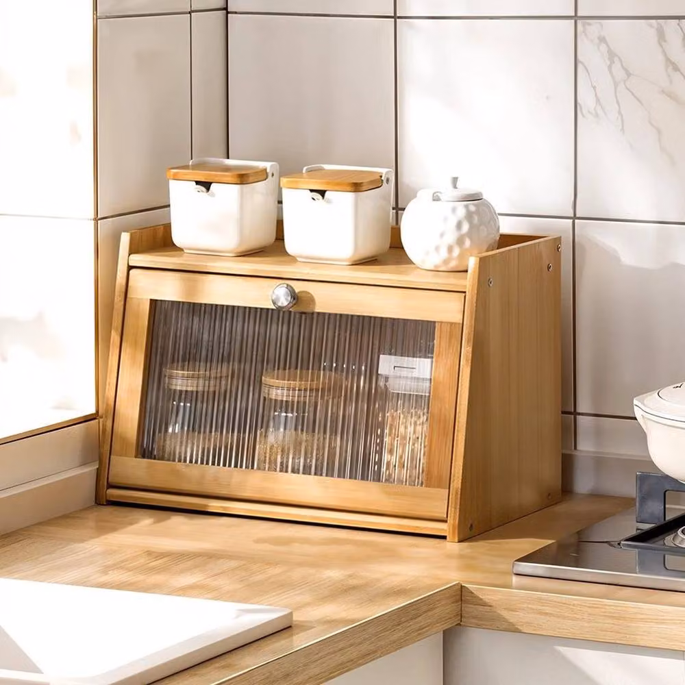 Kelvenix 2 Tier Wooden Bread Box in Brown and Beige – 3