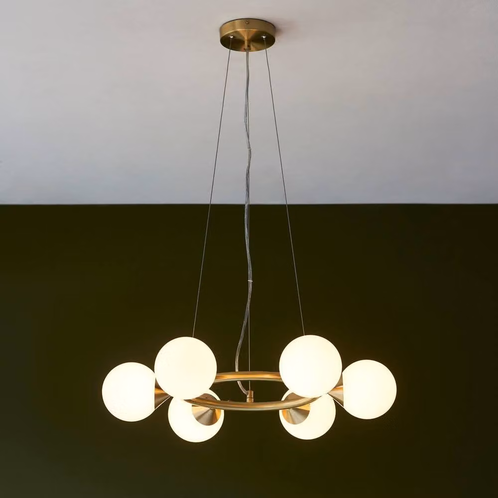 Netlighting Grosseto Globe Pendant Light with Gloss White Glass and Brass Plate in Gold – 2
