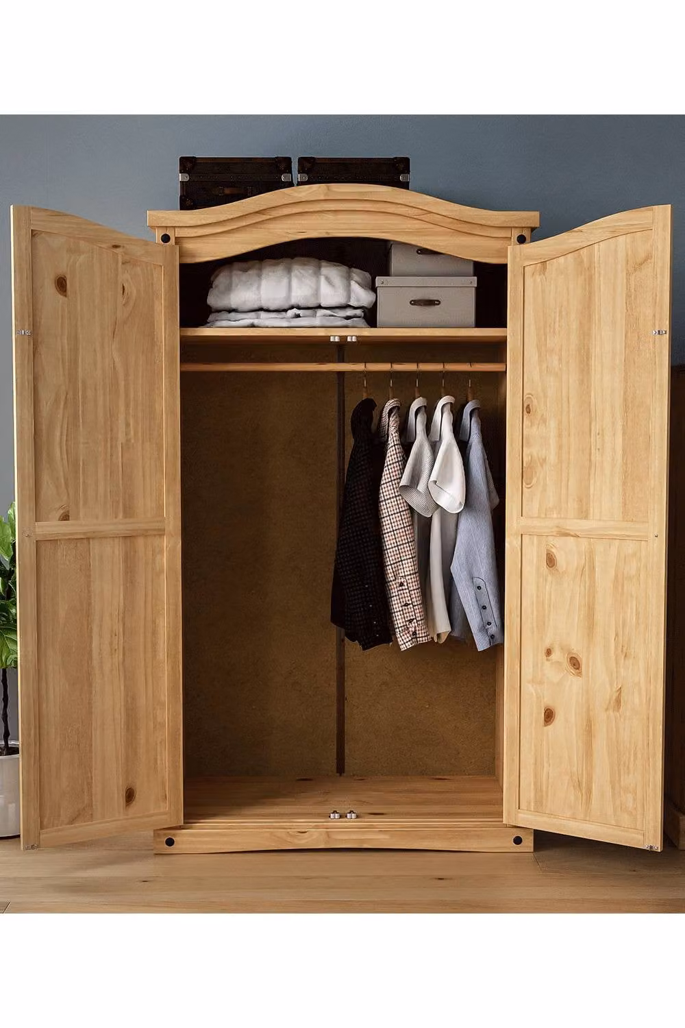 HD Designs Corona 2 Door Wardrobe in Brown Solid Pine, H 178 cm x W 102 cm x D 50 cm – 1
