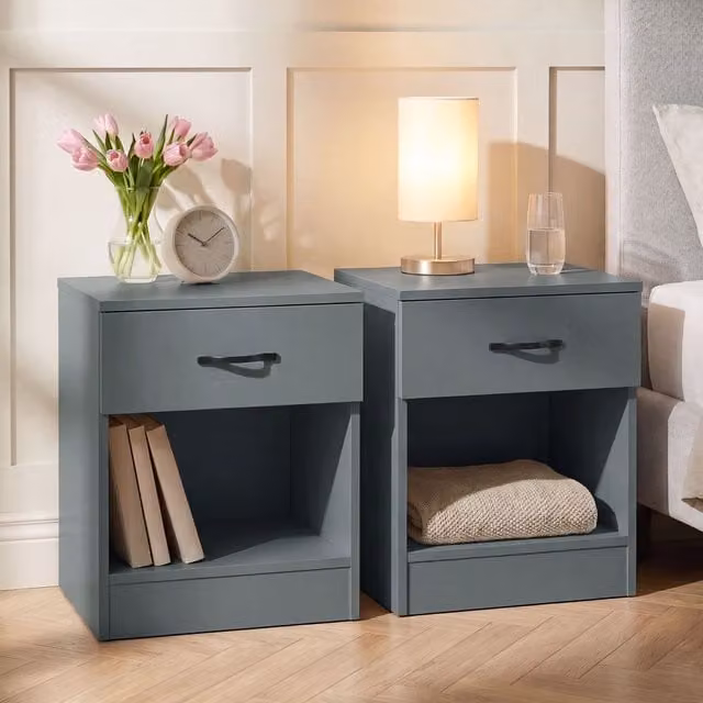 Vida Designs Riano Set of 2 Bedside Chests with 1 Drawer in Green and Blue Matt Finish