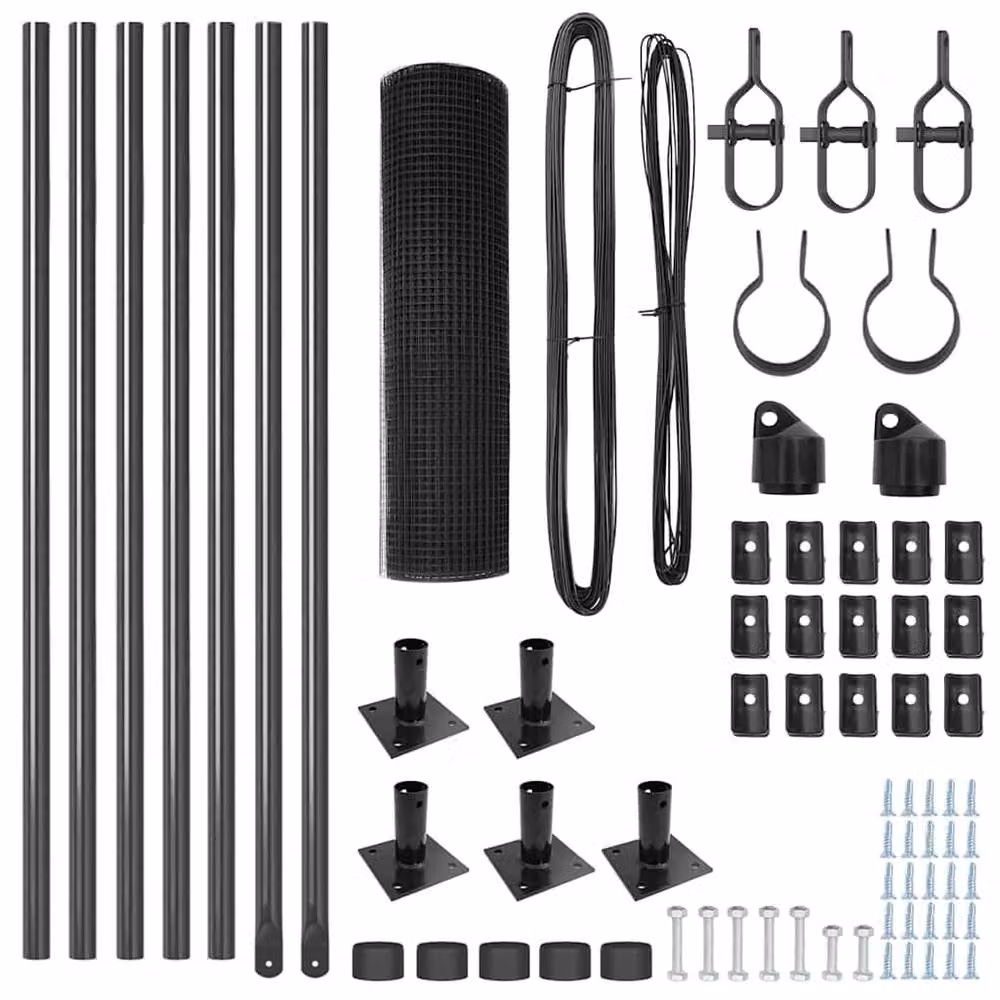 Berkfield Home Modern Welded Wire Fence with 7 Flanged Posts, Grey Steel, W: 10 m, H: 0.6 m – 5