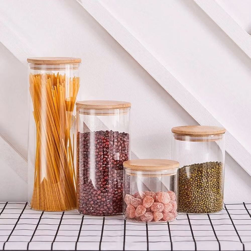 PAWNORA Set of 4 Airtight and Leakproof Clear Glass Food Storage Jars with Bamboo Lids – 2