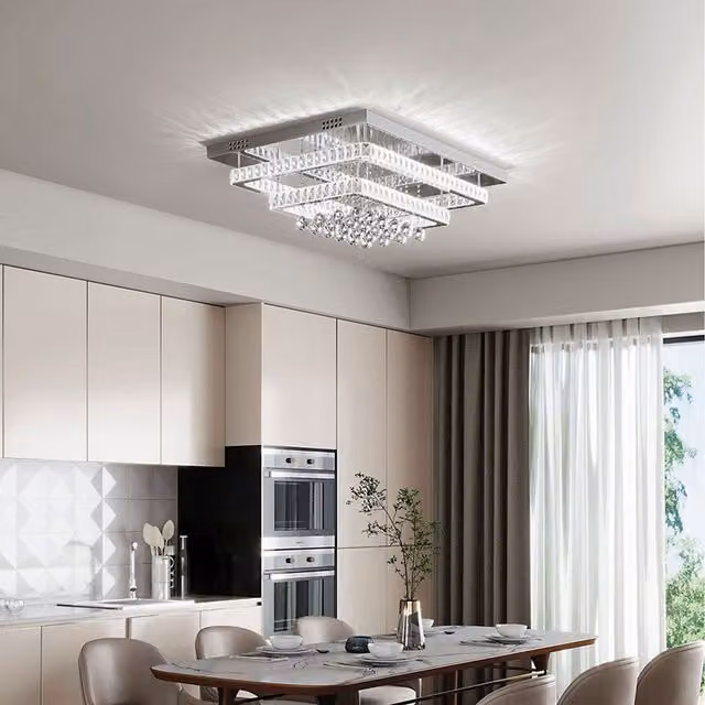Komore Dual LED Ring Ceiling Light with Crystal Pendants in Silver and Chrome
