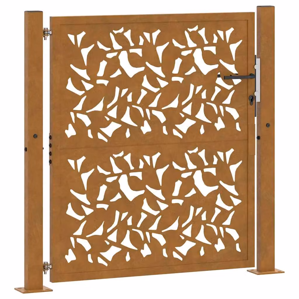 Berkfield Brown Weathering Steel Garden Gate with Leaf Design, W/H: 105 x 105 cm – 2