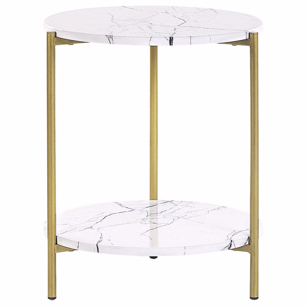 Wyld and Coco Glamour White Marble Effect and Gold Side Table, Diameter: 40 cm – 2