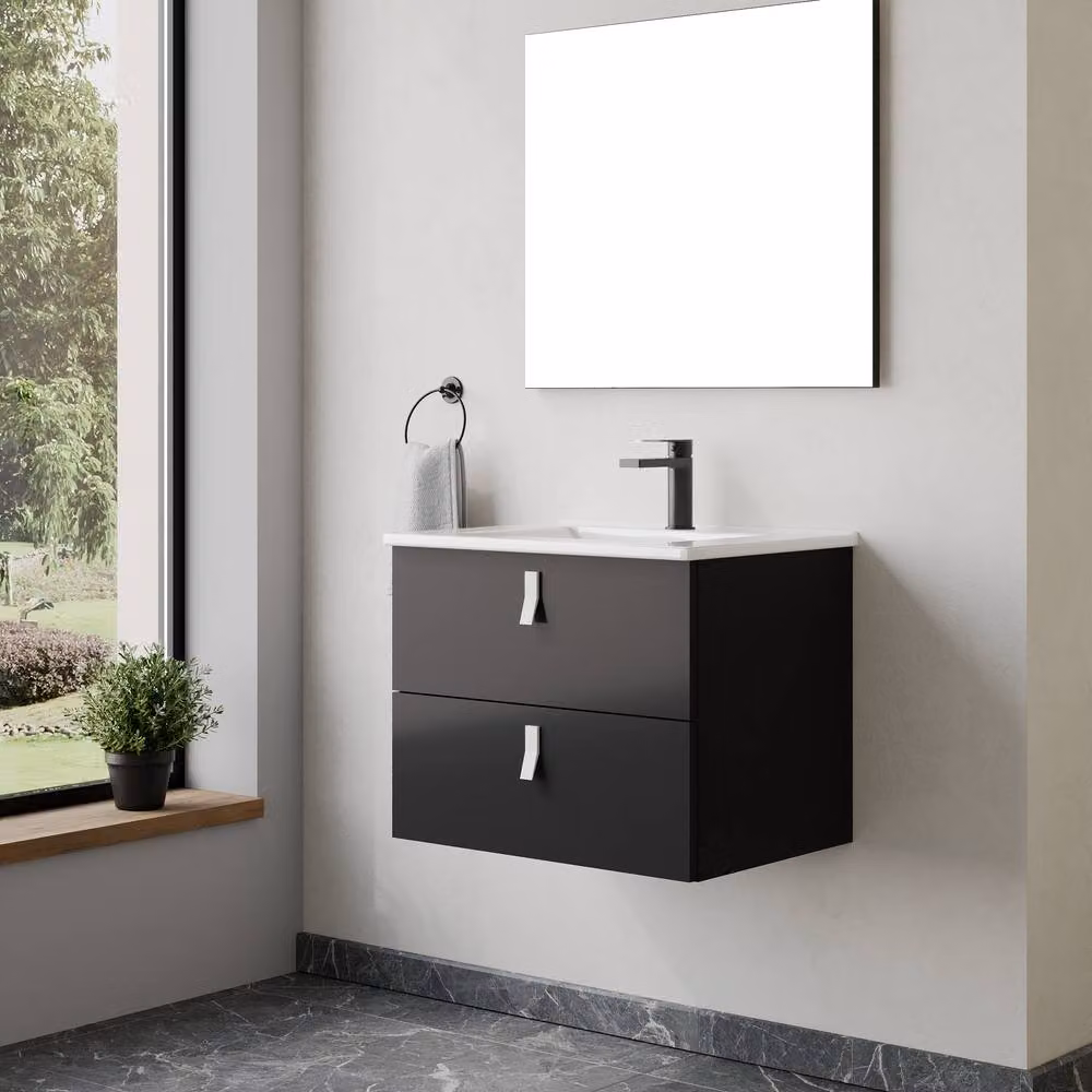 Banyetti Invicta 600mm Wall Hung Vanity with Athena Basin, Matt Black – 2