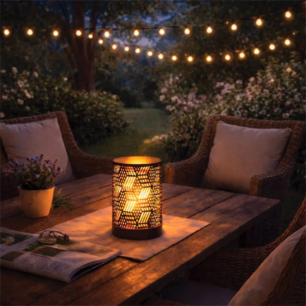 NESTLUNE Solar LED Table Lantern in Brown with Dusk Sensor and Warm White Light – 5