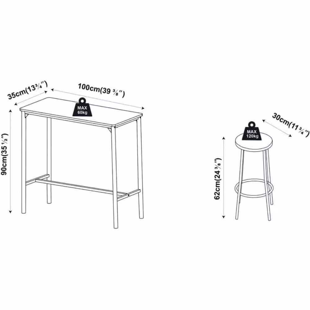 VOGREX Modern White Marble Bar Table and 3 Stools Dining Set with Black and White Abstract Stone and Metal Design – 2