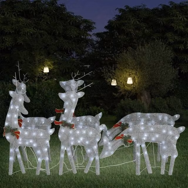 Berkfield Home Christmas Reindeers, 6 Piece Set in Silver and White Mesh