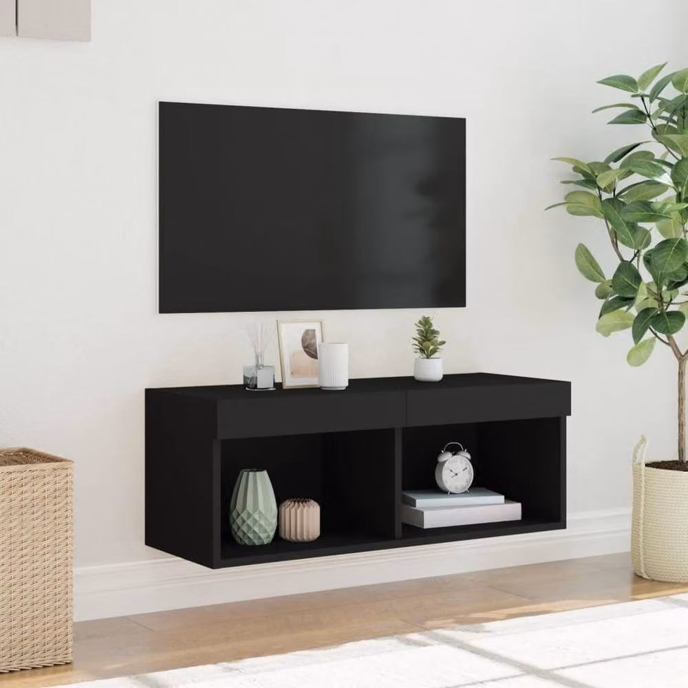 Berkfield Home Modern Black TV Cabinet with LED Lights, W/D/H: 80 x 30 x 30 cm – 3