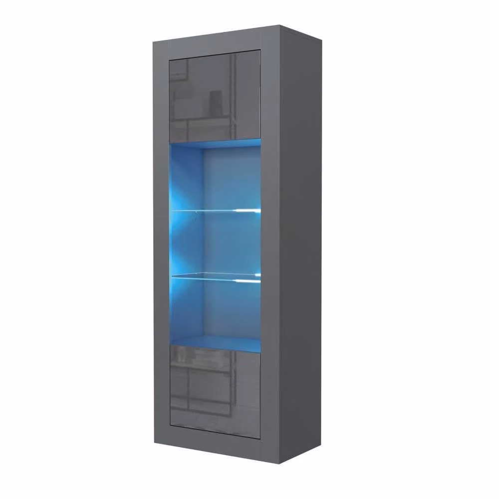 Mex Furniture LTD Illume Display Cabinet, Dark Grey Glossy Finish with LED Lighting and Glass Doors, H 170 cm x W 63 cm x D 35 cm – 3