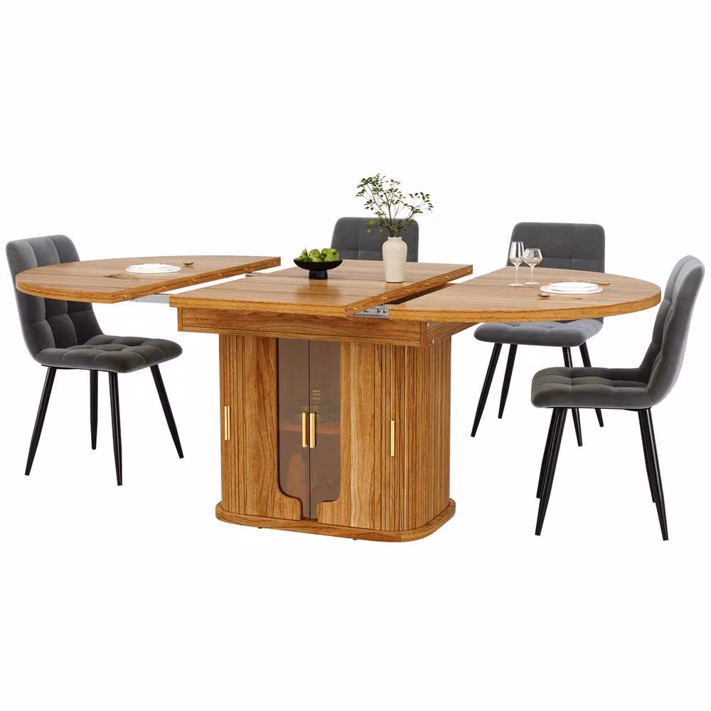 Rolipo Extendable Walnut Dining Table, Round to Oval, 6 Seater with Storage, Brown – 7