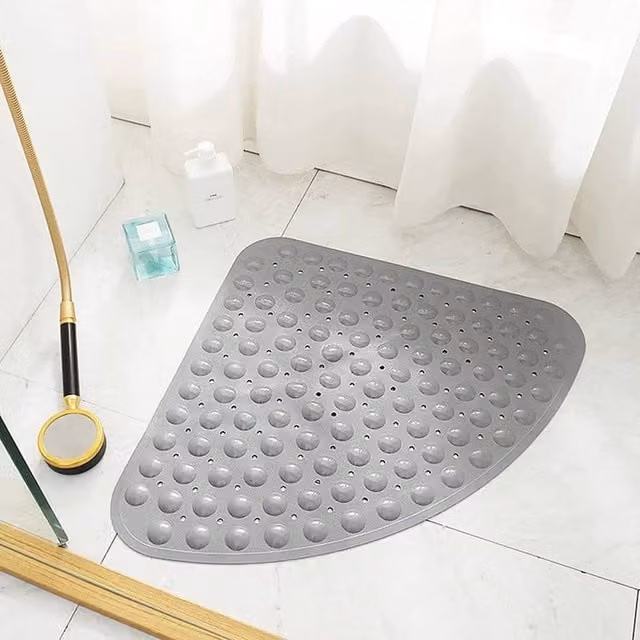 EONLION Triangular Non-Slip Grey PVC Shower Mat with Suction Cups