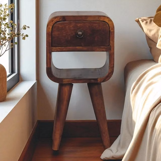 Artisan Furniture Mango Wood Extra Mini Curved Lower Bedside Table in Brown