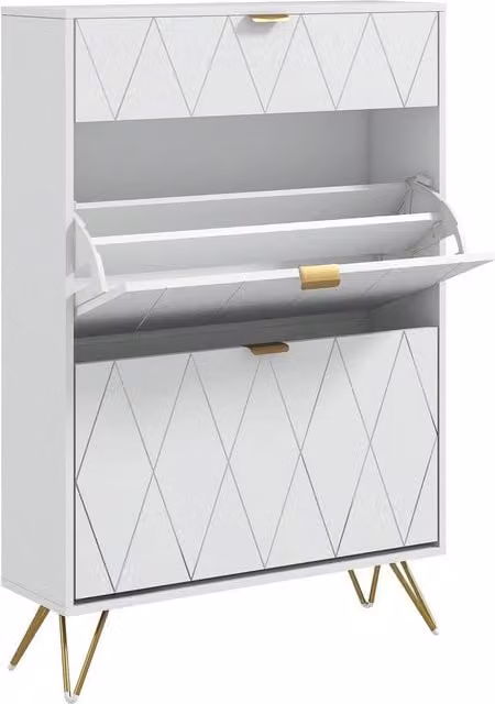 NESTLUNE Slim White Shoe Storage Cabinet with Tilting Compartments for Hallways, W: 100 cm, D: 15 cm