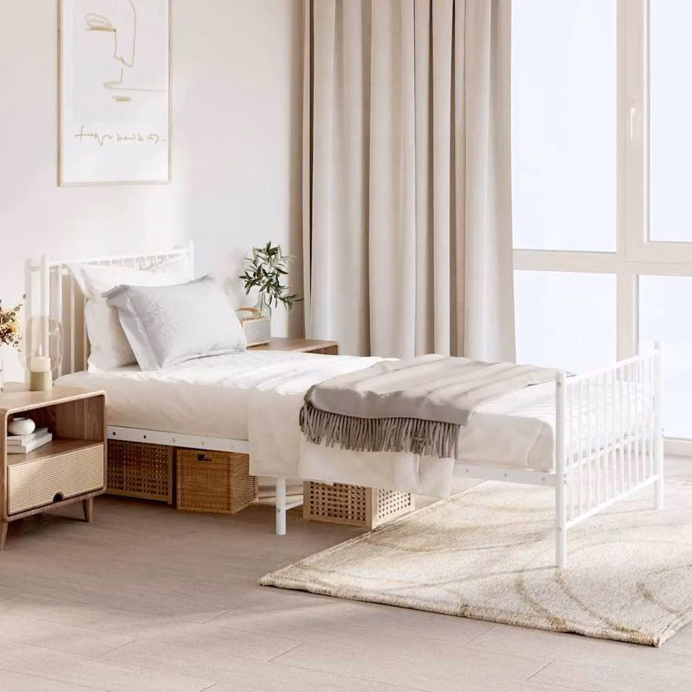 Berkfield Home Metal Bed Frame with Headboard and Footboard in White, W/D/H: 90 x 200 x 102.5 cm – 2