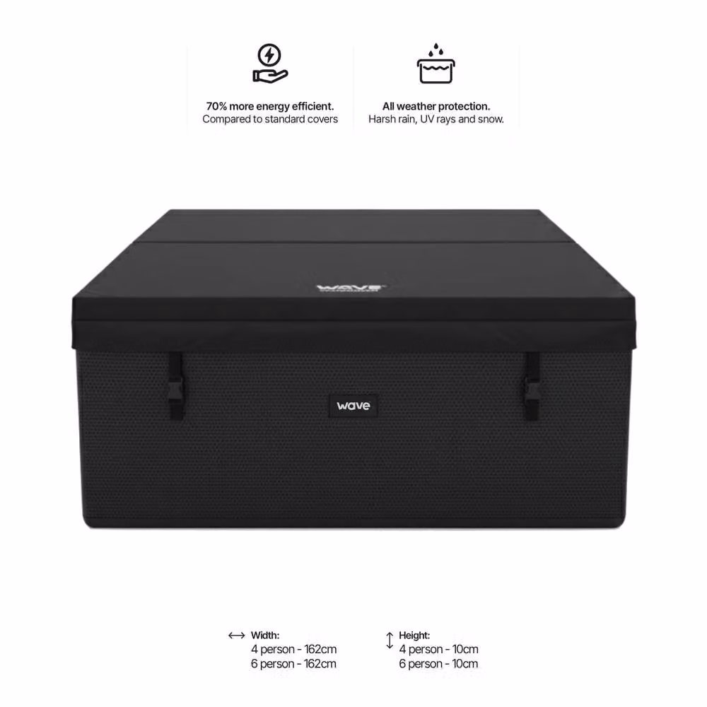 Wave Spas Wave Premium Garda All-Weather Thermal Hot Tub Cover, Black, Rectangular Aluminium Tarpaulin – 2