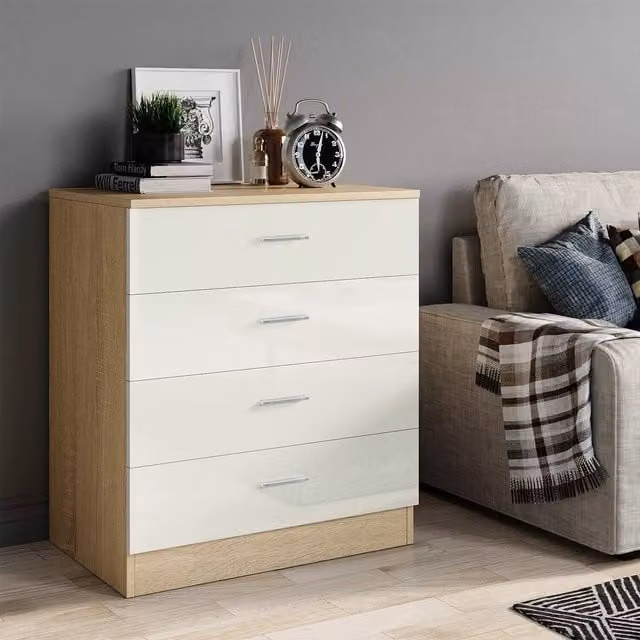 Comfy Living Modern 4 Drawer Chest in Beige and White Glossy Finish