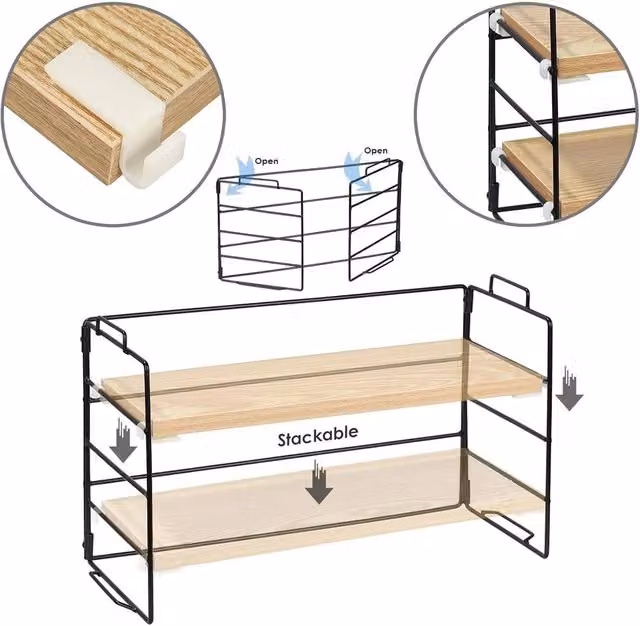 VOGREX 2-Tier Adjustable Desktop Storage Display Organizer in Beige, W: 38.0 cm, D: 23.0 cm, H: 12.0 cm – 1