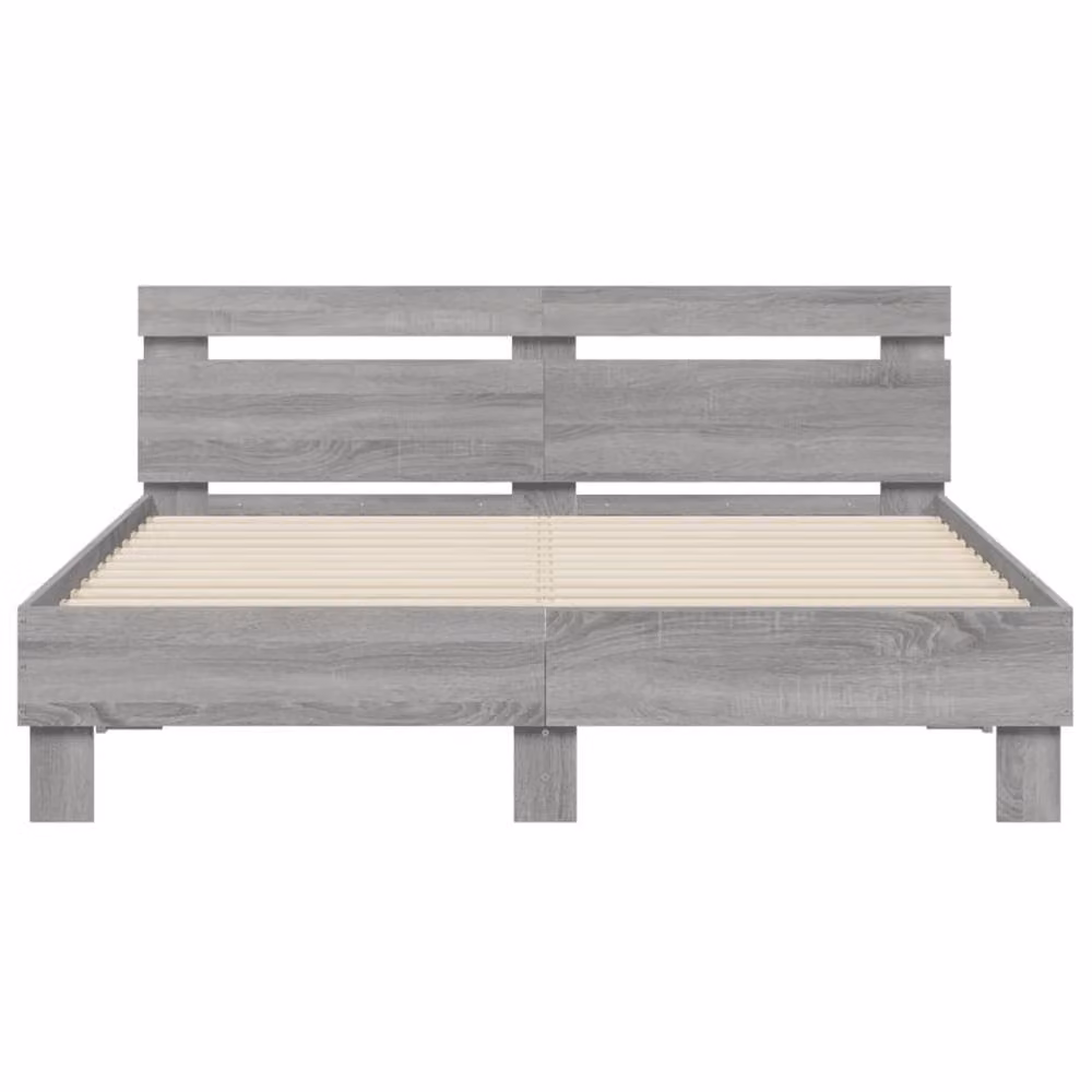 Berkfield Home Grey Sonoma King Size Bed Frame with LED Under-Bed Lighting and USB Charging Port – 4