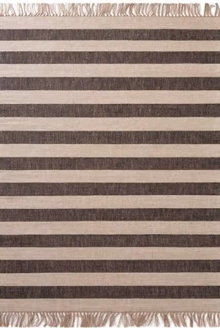 THE RUGS Playa Handloom Jute Striped Rug in Natural White and Black, W: 200 cm, D: 300 cm