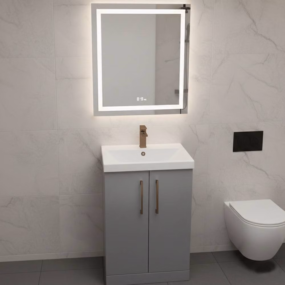 Balterley Modern Freestanding Bathroom Vanity Unit with Basin and Soft Close Doors, Satin Grey, Width: 60 cm – 2