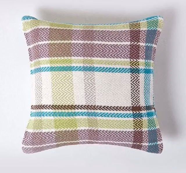 Homescapes Falun Green Tartan 100% Cotton Square Cushion Cover, W/D/H: 60 x 60 x 60 cm – 1