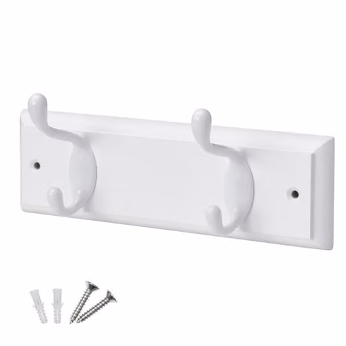 Keypak White Wooden Wall Mounted Coat Rack with 2 Hooks – 1