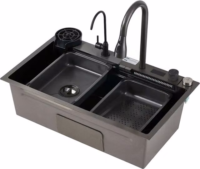 Darphe Drop-in Countertop Sink with Two Taps, Black