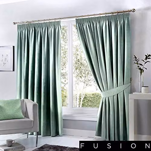 Fusion Dijon Thermal and Blackout Pencil Pleat Curtains in Duck Egg Blue, 2 Panels, Width: 117 cm, Drop: 183 cm – 3
