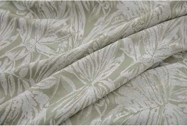 Livinluxury Green Chenille Jacquard Floral Pencil Pleat Curtains, Thermal Insulating and Opaque, H: 274 cm, W: 229 cm