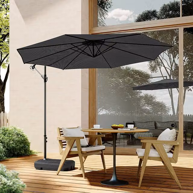 Livingandhome Black Metal Cantilever Garden Parasol with Water or Sand Filled Base