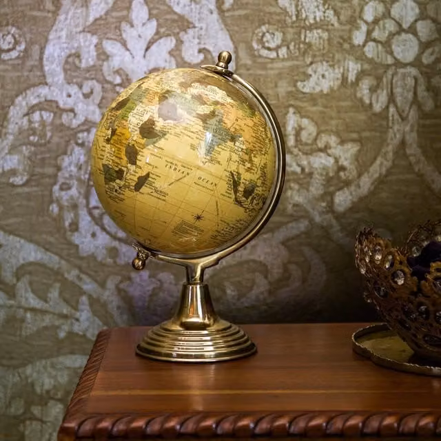 Madison & Mayfair Elegant Cream and Gold Round Tabletop World Globe