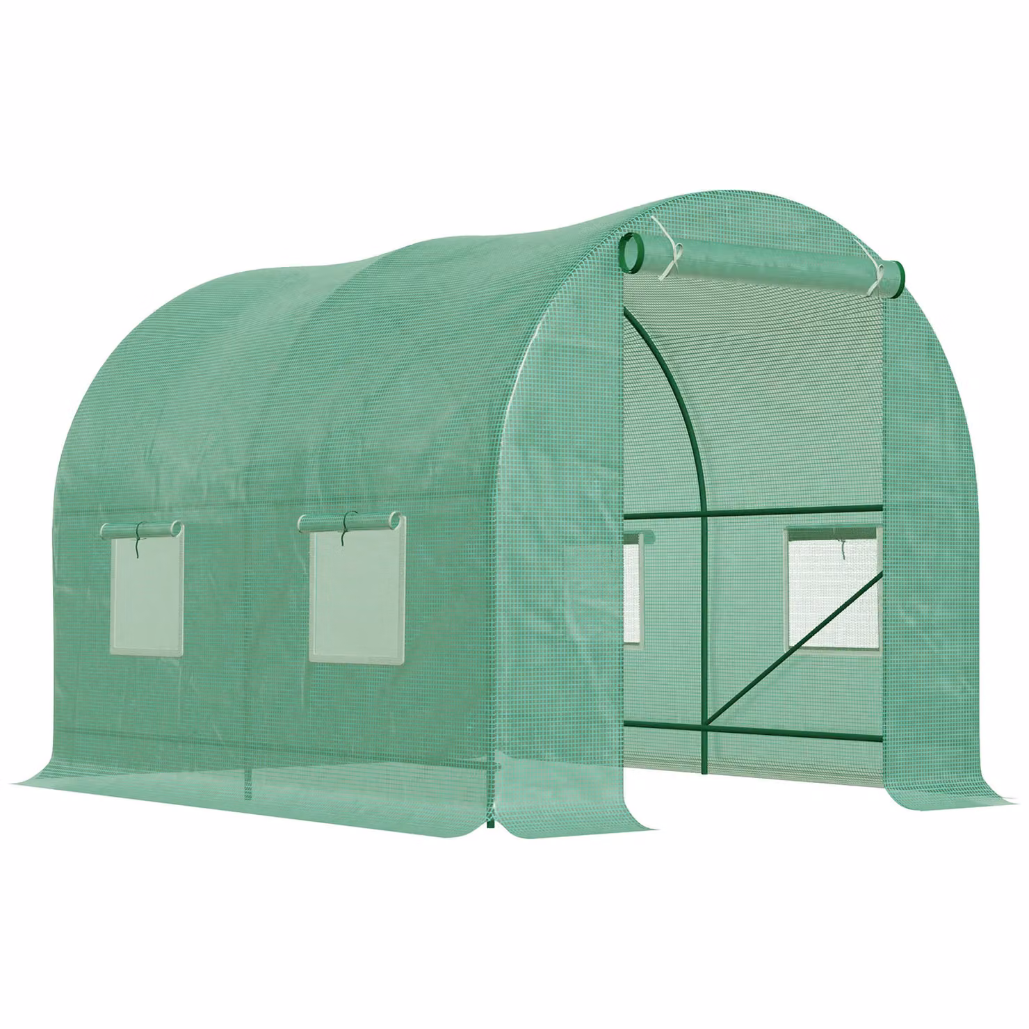 Outsunny Green Walk In Polytunnel Garden Greenhouse with Roller Windows and Steel Frame, W/D/H: 245 x 200 x 198 cm – 2