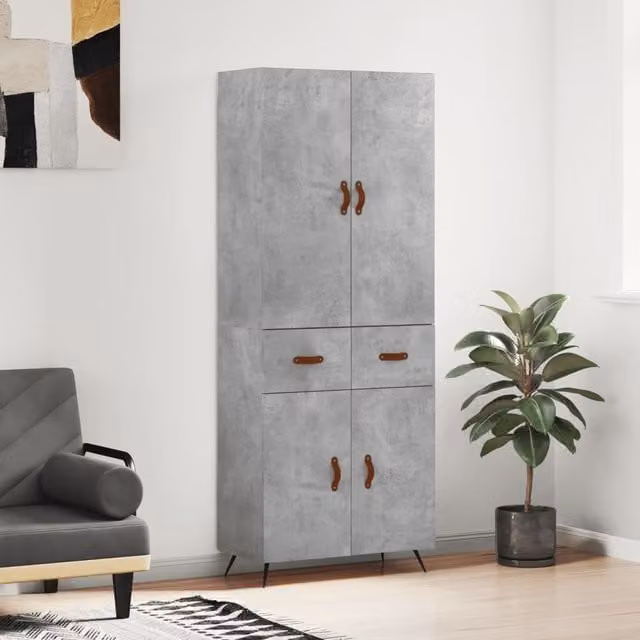 Berkfield Home Highboard in Concrete Grey, W/D/H: 69.5 x 34 x 180 cm – 1