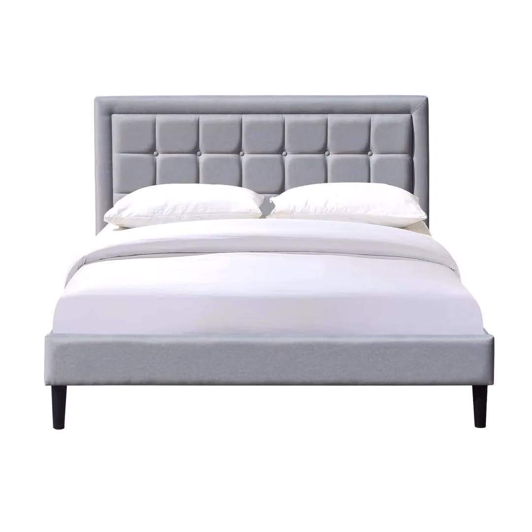 Comfy Living Ltd Upholstered Fabric Bedframe with Buttoned Headboard in Grey, Size: King (180 x 200 cm) – 2