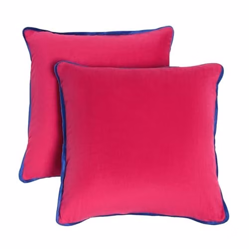 OHS Matte Velvet Piped Edge Cushion Covers Set of 2, Pink and Blue, W/D/H: 45 x 45 x 45 cm – 1