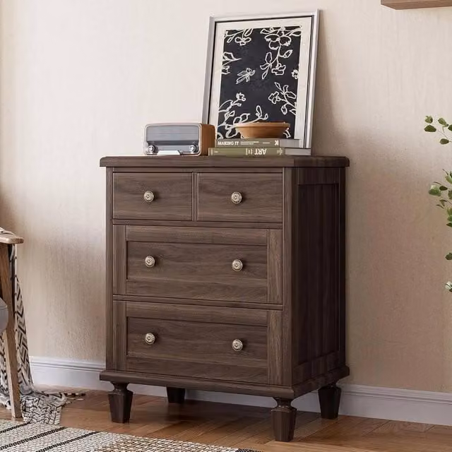 VOGREX Brown 4-Drawer Vintage Freestanding Dresser for your Bedroom or Living Room