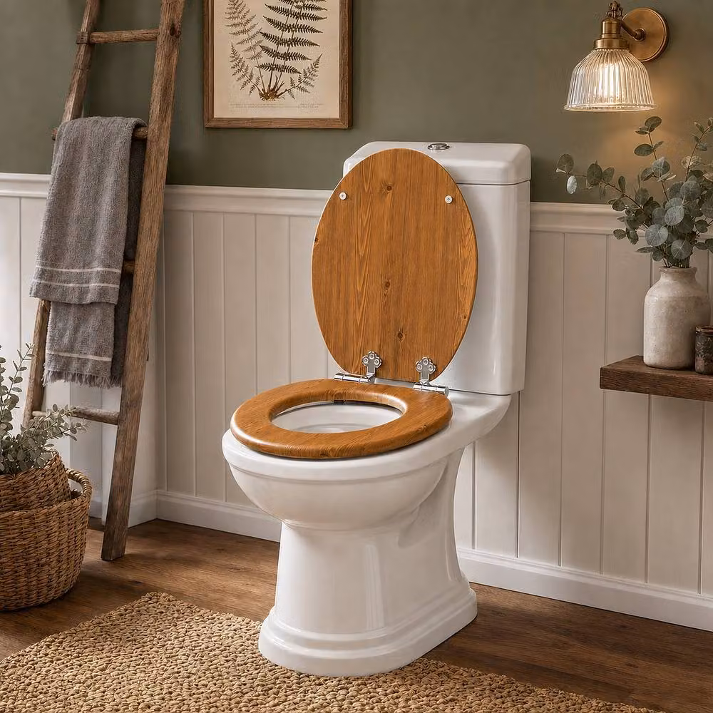 SINOBATH Soft-Close Oval MDF Toilet Seat in Brown, W: 37.5 cm, D: 43.5 cm – 2