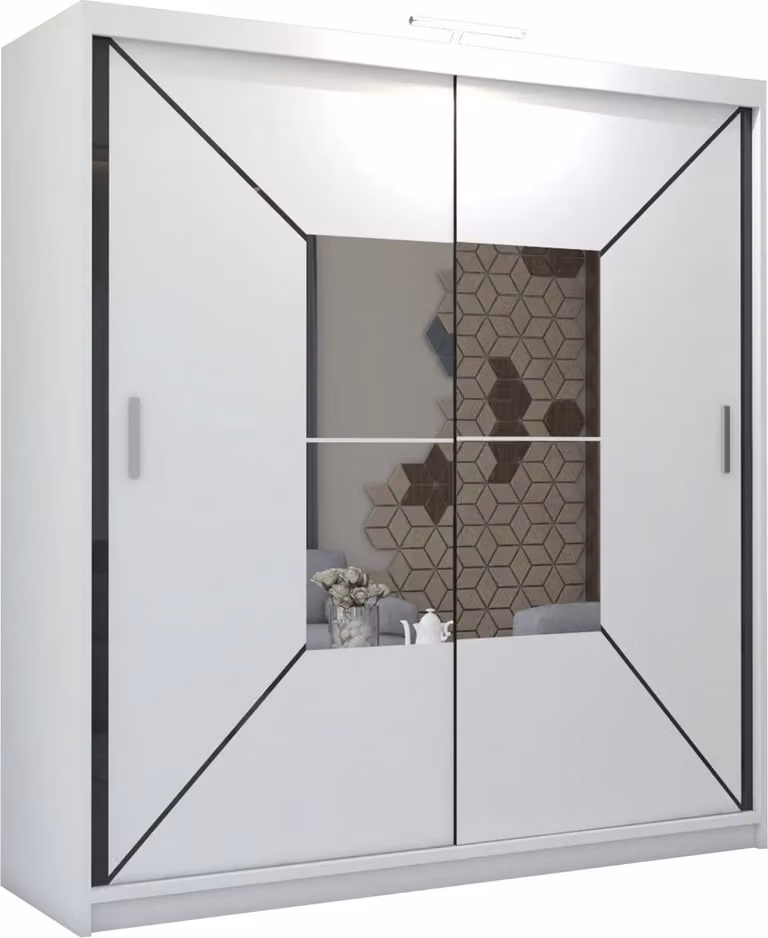 MN Furniture Naxos Sliding Mirror Wardrobe with Integrated LED Light in White W/D/H: 203 x 217 cm