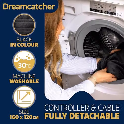 Dreamcatcher Deluxe Electric Heated Double Throw Blanket in Black with Fleece Finish and Timer – 9
