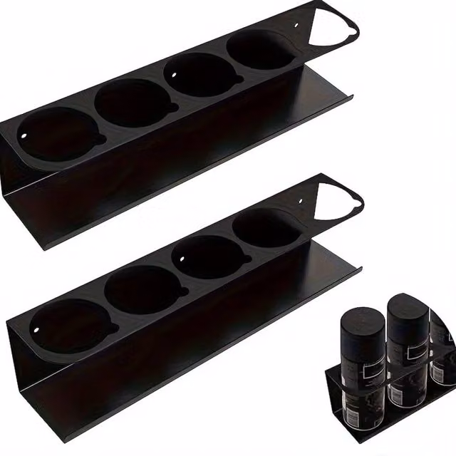 Spetlek Wall Mounted Metal Spray Bottle and Can Storage Rack for Garage or Car Detailing, 2 Pack, Black