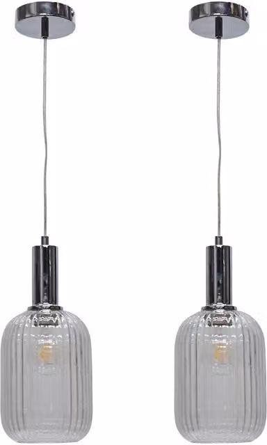 First Choice Lighting Batley Set of 2 Chrome Deco Pendant Fittings with Transparent Ribbed Glass – 1