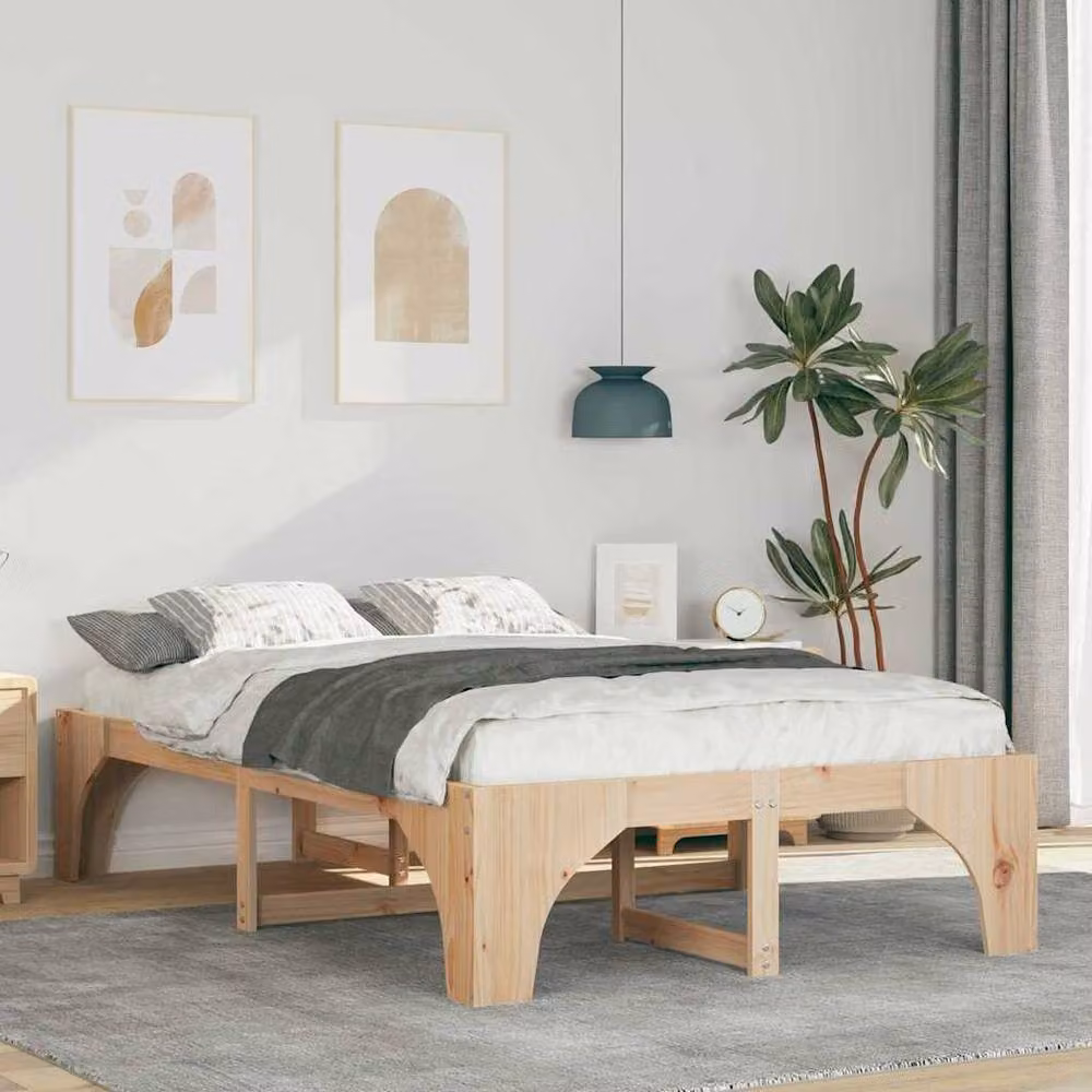 Berkfield Home Floor Bed Frame with Storage in Brown and Light Sand, Solid Pine Wood, W/D/H: 120 x 200 cm – 2