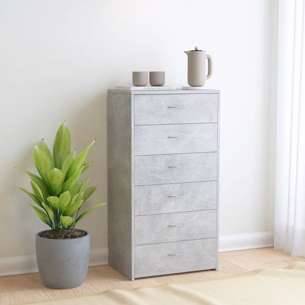 Berkfield Home Modern Sideboard with 6 Drawers in Concrete Grey, W/D/H: 50 x 34 x 96 cm