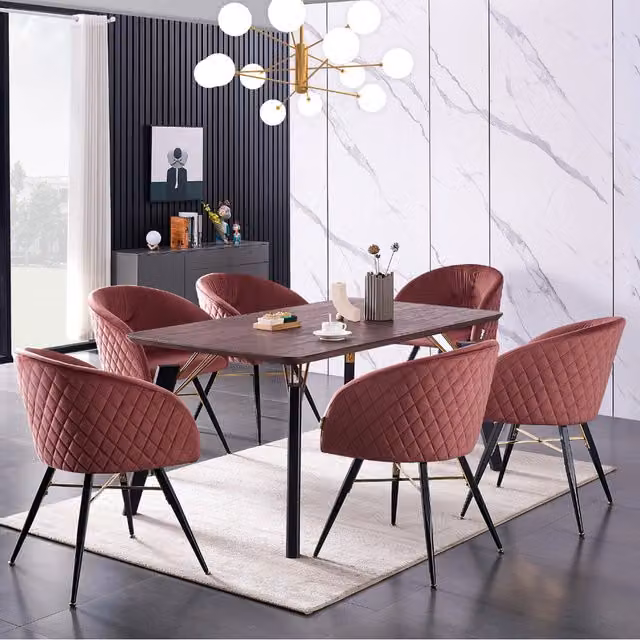 Life Interiors Vittorio Toga LUX 7 Piece Dining Set with Rectangular Table and 6 Chairs in Pink, Black and Gold