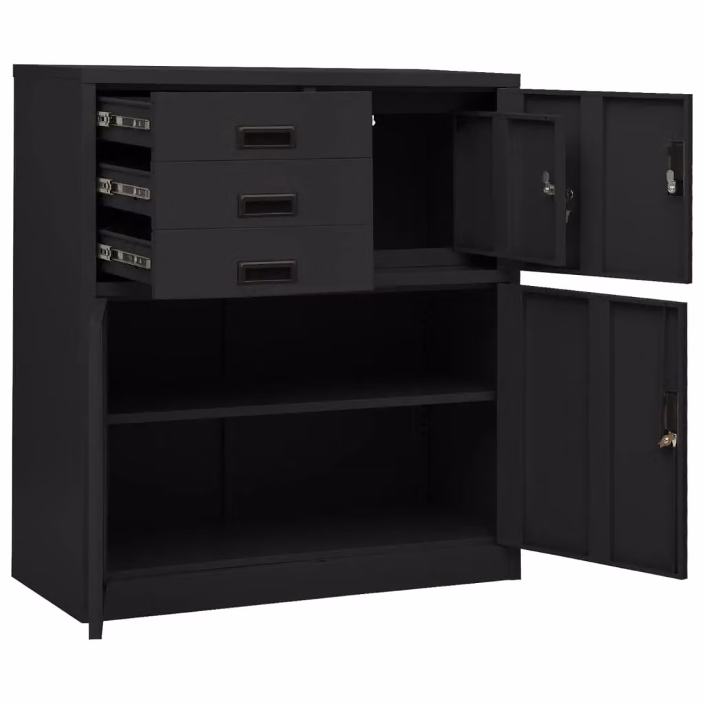 Berkfield Home Office Anthracite Steel Cabinet with Doors and Drawers, W/D/H: 90 x 40 x 102 cm – 3