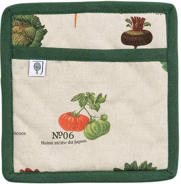 RHS Benary Vegetables Pot Grab in Stone, Beige and Multicolour Cotton with Hanging Loop