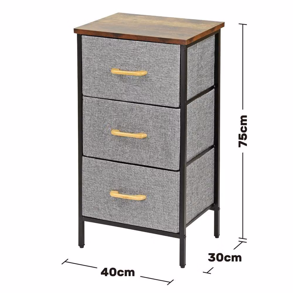 NESTLUNE 3 Drawer Fabric Chest of Drawers Storage Unit in Grey – 2